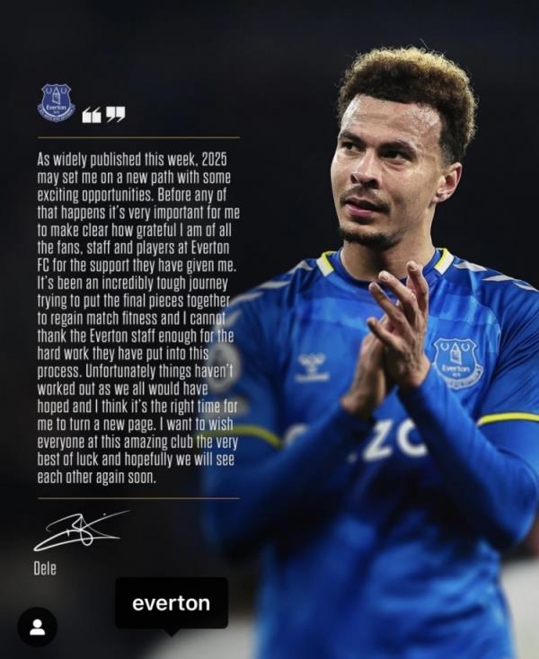 阿里告別埃弗頓：是時(shí)候開始新篇章了，感謝所有人對我的支持